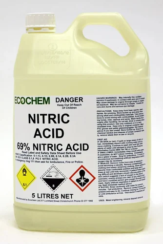 Illustrative Nitric Acid container labelled 69 percent
