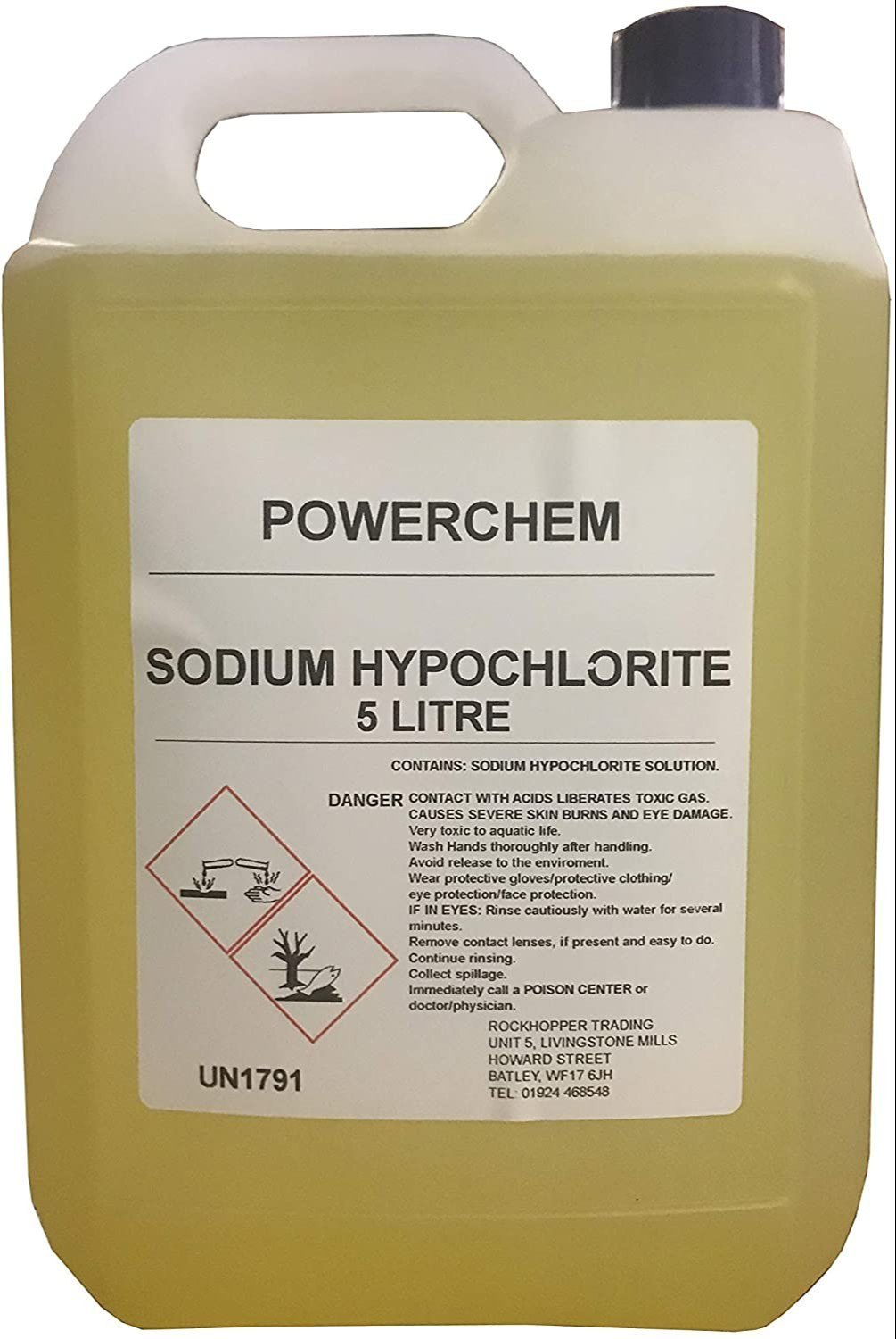Illustrative five-litre Sodium Hypochlorite container